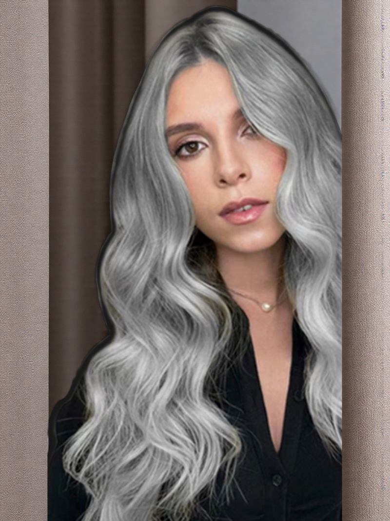 Exquisite grey wavy long-length Synthetic Lace Part Wig